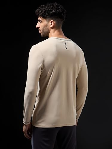 Image of TECHNOSPORT Men Polyester Slim Fit Full Sleeve Solid Textured V-Neck T-Shirt with Anti Microbial, SPF50+ Protectial for Regular Use, Gym and Workout
