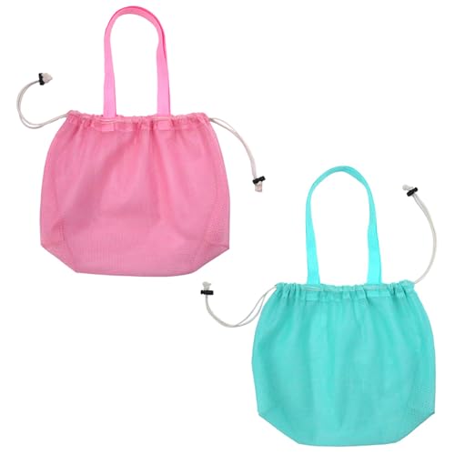 2Pcs Mesh Beach Bag 18.5x13.8'' Beach Toy Bag with Drawstring & Handle Pool Toy for Kids Toys Seashell Storage, Small