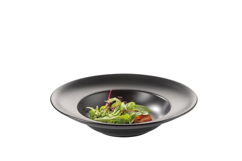 Batania 6 x assiettes à pâtes Ø 27 cm | assiettes de pâtes profondes | Assiette creuse, noir, mat | porcelaine dure robuste | Ensemble de 6 | Passe au lave-vaisselle et au micro-ondes (Ø 27...