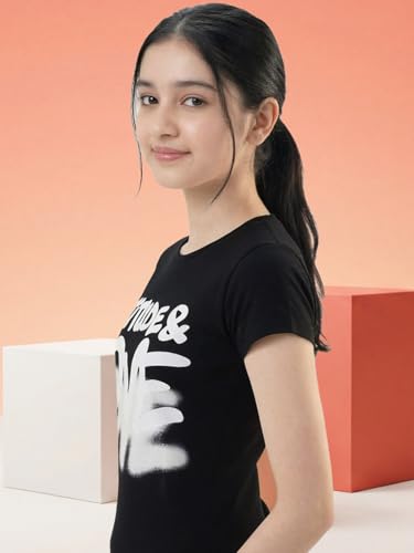 Image of Li'l Tomatoes Girls 100% Cotton Graphic T-Shirt | Attitude & Love Print Summer Top | Soft & Breathable Casual Wear | Short Sleeve Tee | 11-16 Years