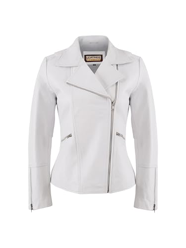 Leather Artist Women’s Real Lambskin Asymmetrical Motorcycle Jacket-Biker Style Genuine Womens Leather Jacket (LA-Biker.Wo-White-M)