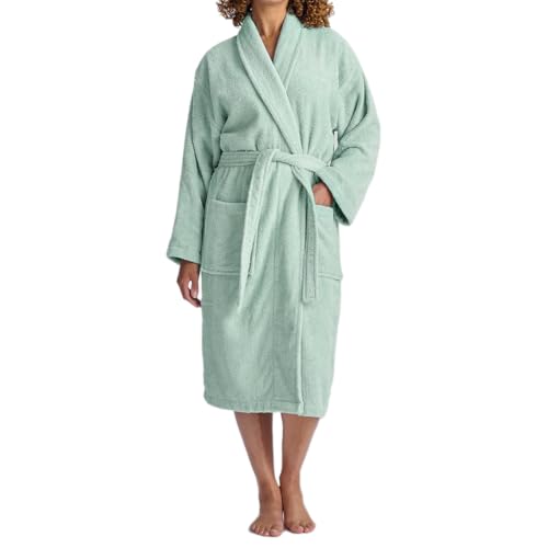 Image of Christy Serene Bath Robe Blue | Super Soft and Fluffy | 100% Combed Cotton | Luxury Dressing Gown | Lightweight, Quick Dry and Snag Free | 320GSM Womens Bathrobe | Extra Large | Duck Egg