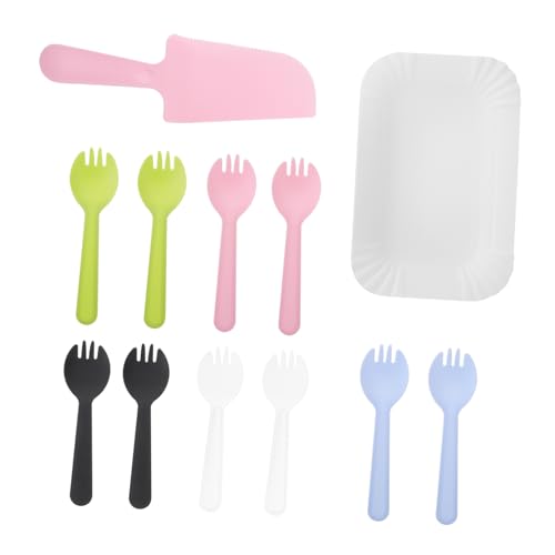 Healeved 50pc Birthday Party Tableware Paper Plate Plastic Knife Fork Tray Set Random Color