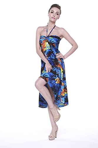 Image of Hawaii Hangover Family Matching Hawaiian Clothes, Sunset Blue | Family matching Hawaiian outfits, Sunset Blue, lightweight rayon, machine washable, tropical print, luaus, cruises
