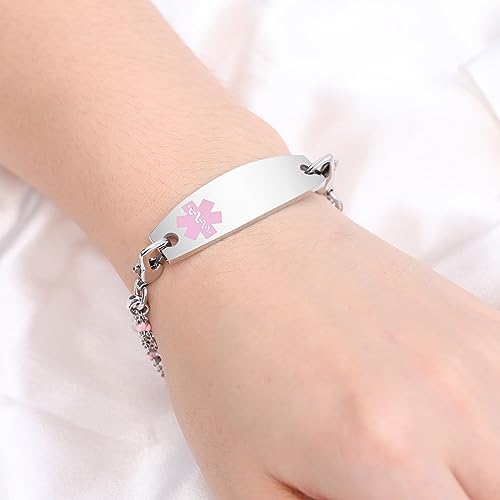Personalized Medical Alert Bracelets for Women, Free Engraving Medical ID Bracelet with 3 Layer Stainless Steel Chain, Custom Medical Alert Bracelet (5.5-8.5 Inches Options)2