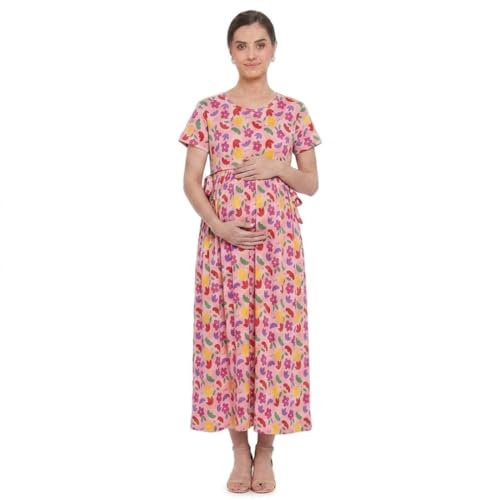 Image of Zero Clothing Feeding Dress for New Moms Casual Loungewear Ankle Length | Cotton Maternity Nighty | Zipless Feeding Dresses for Women | Pregnancy & Nursing Wear