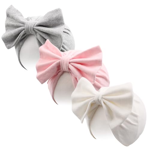 Image of PESAAT Baby Girl Turban Newborn Hats Spring Cotton Newborn Beanies for Girls 0-6 Months