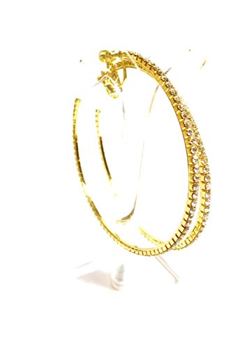 Clip-on Earrings Gold Tone Crystal Hoop Earrings 2.75 Inch Clip Hoop Earrings for Non Pierced Ears