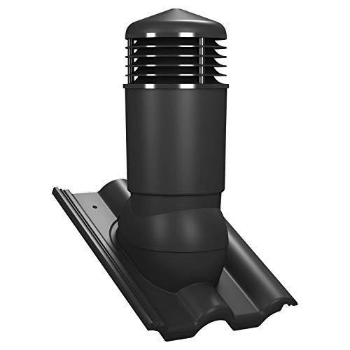 Preisvergleich Produktbild Gedämmter Entlüfterkamin DN125 für Braas - Frankfurter, Benders - Mecklenburger, ProDach - Doppelrömer Dachziegel Dachlüfter (RAL 9005 - Schwarz)