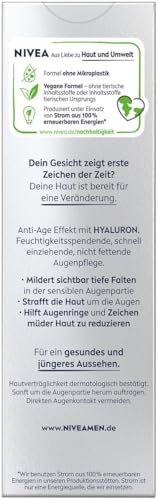 NIVEA MEN Anti-Age Hyaluron Augenpflege, straffende Augencreme gegen Falten und Augenringe, feuchtigkeitsspendende Augenpflege mit Hyaluron (15 ml)