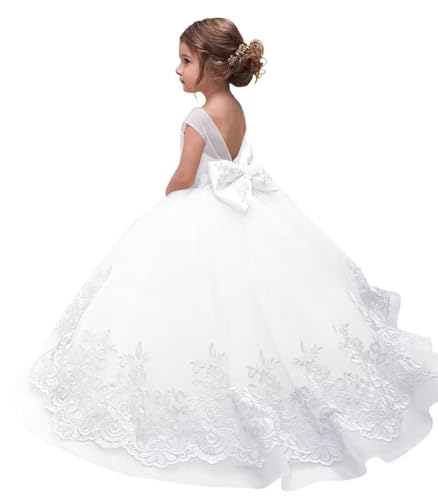 Lace Appliques Flower Girl Dresses for Wedding Princess Flower Girl Dress Party Formal Dance Gown Communion Tulle Pageant Dresses for Girls Size 10