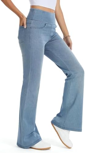 THE GYM PEOPLE Damen Bootcut Jeans High Waist Stretch Flared Jeggings | 74CM/79CM Innenbeinlänge, 4 Taschen, Bauchkontrolle, Push-up, Pull On, Atmungsaktiv,Weich, Schlaghose Mode Y