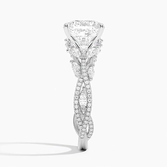 Cushion Cut Moissanite Engagement Ring, 1–5 Carat Colorless VVS1 Nature Inspired Ring, 925 Sterling Silver, 10K 14K 18K Solid Gold, Gift for Her