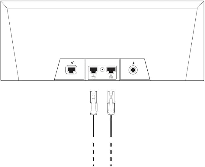 Diagram showing the rear ports of the STARLINK Mesh Router, including the Starlink input, two RJ45 Ethernet ports, and the power input.
