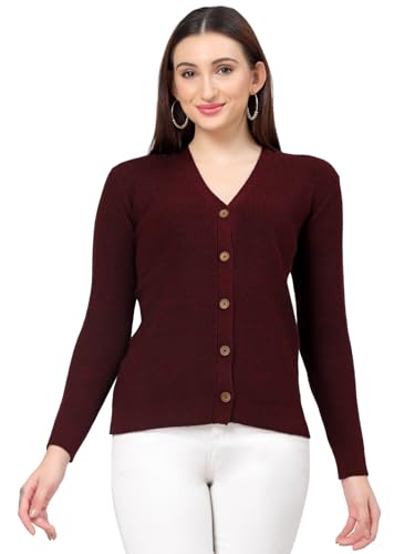 Image of Kalt Women Full Sleeves V-Neck Design Acrylic Cardigan Sweater