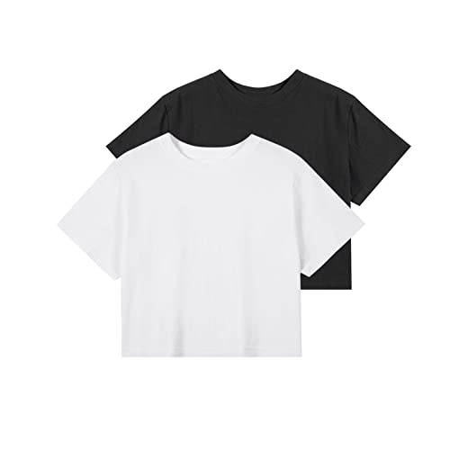 Image of KEEVICI Girls' Cute Strawberry Cow Print T Shirts Short Sleeve Crop Cotton Tops