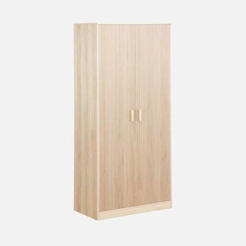 sweeek - Dressing. Armoire. 2 Portes avec penderie et rangements Linear. Panneaux stratifiés et Pied en Bois de Sapin L 80 x P 48 x H 180cm