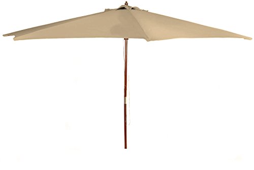 Spetebo Holz Sonnenschirm 3m natur - Gartenschirm mit Seilzug - Marktschirm Schirm 300cm