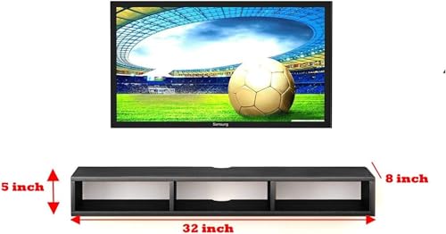 Image of Dime Store Wooden Wall Mounted Floating TV Stand /TV Entertainment Unit /TV Cabinet with Rack for Set Top Box & Decorative Objects /TV Stand for Living Room (Black, 32x5x8 inch)