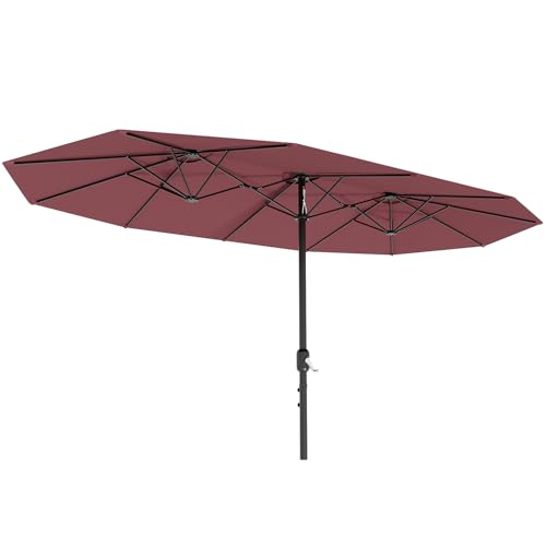 13FT Large Patio Umbrella, Double-Sided Outdoor Umbrellas with Fade Resistant Canopy for Deck Pool Garden Backyard, Wine Red