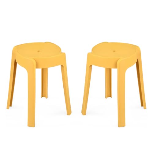 Image of Nilkamal Twist Sturdy and Durable Plastic Seating Stool | Set of 2 | for Living Room, Bedroom, Bathroom, Kitchen, Office | Mustard Yellow