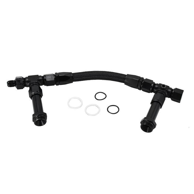 Universal 4150 7/8" Black Fuel Line Kit Dual Inlet 8 an Male Flare to Braided Stainless Steel Carburetor Compatible with Holley