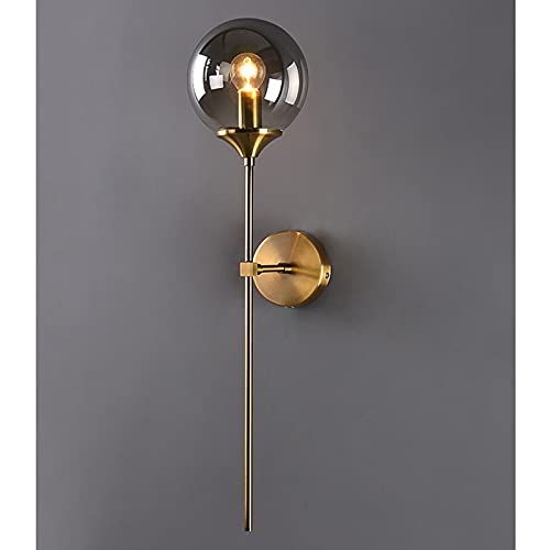 RENKTE Modern Minimalist Wall Sconce Light, 15cm Glass Ball Lamp Shade and Aluminium Support Lamp for Bedroom and Hallway (Grey) - Image 4