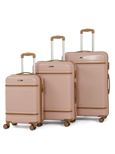 Image of Teakwood Set of 3, 8 Wheels Trolley Bag, Hard Cabin with Zipper Closure, Adjustable Push Button & Cross Side Strap, Number Lock System 360 Degree (Set of 3, Rose)