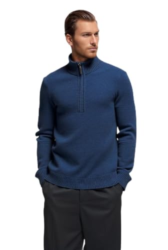 Men's 100% Wool Quarter Zip Pullover Sweaters Winter Warmth Half Zip Jacquard Pullover Sweater