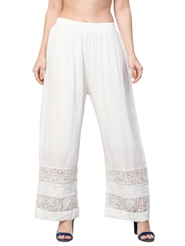 Image of Ada Hand Embroidered Lucknowi Chikankari Rayon Palazzo for Women A711177