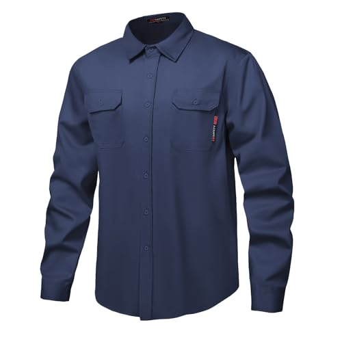DPSAFETY FR Shirt 7oz Fire Resistant Shirts Mens CAT2 Welding Shirt 100% Cotton Flame Resistant Shirts Navy (Large)