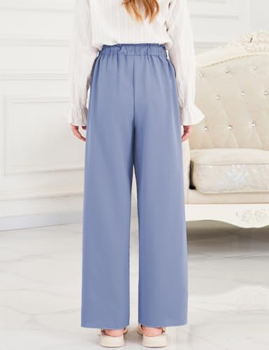 Image of Girls Wide Leg Palazzo Pant Loose Straight Cute Bow Waist Spring Summer Lightweight Dress Pant for Kids 5-14Y