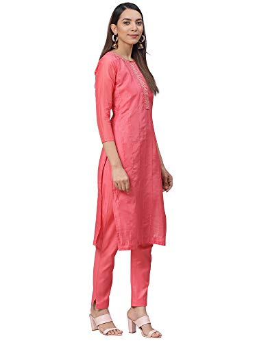 Image of AKHILAM Women's Chanderi Cotton Embroidered Unstitched Salwar Suit Material (Red 32DMK80 M Parent)