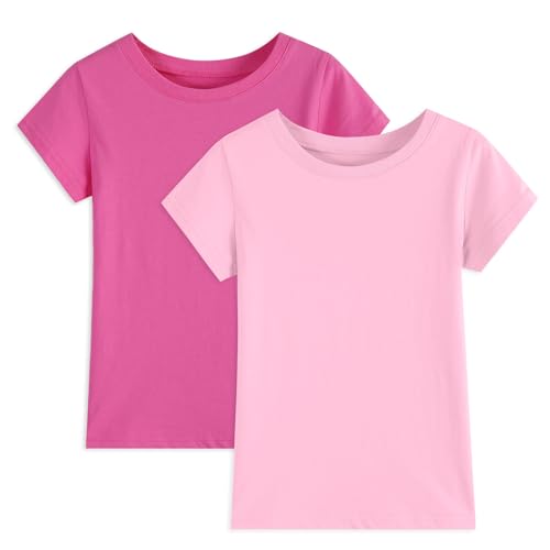2 Pack Girls/Toddlers Cotton T-Shirts Crewneck Short Sleeve Summer Tops Kids Clothes Tees（2T-14Y）