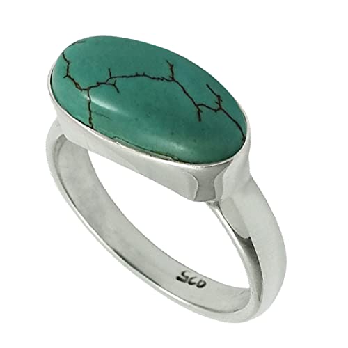 Anillo de mujer turquesa azul natural, anillo de plata de ley 925 sólida, anillo de piedra preciosa azul, anillo de declaración, anillo solitario, anillo delicado, anillo de boda para ella (turquesa)