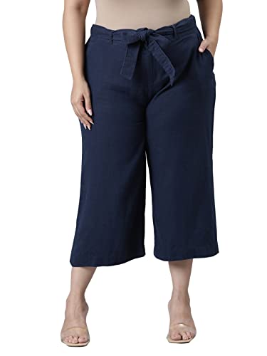 Image of GO COLORS Solid Linen Culottes for Women | High Rise, Side Pockets, Front tie-up