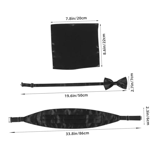 Set de corbata de moño y fajín de satén para hombre negro miniatura 7