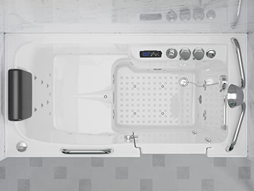 ANZZI Walk In Bathtub, 27'' x 53" Right-Drain, Air & Whirlpool Massage Jets, Quick Fill with 6‑Setting Handheld Shower, Aromatherapy, Bath Pillow, LED Light | 2753FLWR