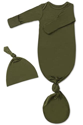 Baby Knotted Gown with Hat Set for Newborn Boy Girl, Ultra Soft Tie Gown with Mitten, Long Sleeve Infant Sleeper 0-3 M