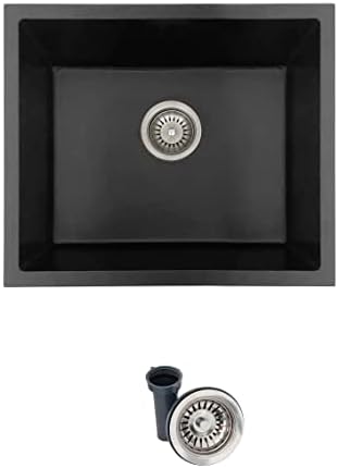 STYLISH Dual Mount Granite Composite Single Bowl Bar Sink with Regular Strainer (22" L x17.5" W, Black) S-822N