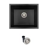 STYLISH Dual Mount Granite Composite Single Bowl Bar Sink with Regular Strainer (22" L x17.5" W, Bla