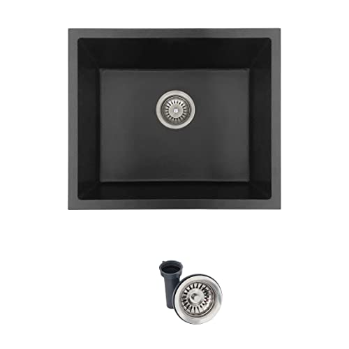 Stylish Pietra 22 Inch Composite Granite Kitchen Sink, Single Bowl Dual Mount