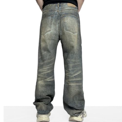Men's Washed Ripped Straight Leg Denim Pants Retro Distressed Loose Jeans with Pockets3