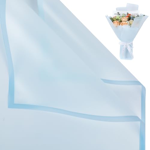 NESCCI 20 Sheet Flower Wrapping Paper - Waterproof Floral Bouquet Wrapping Paper, Florist Supplies Packaging Paper for Wedding Birthday Gift DIY (Translucent Light Blue)