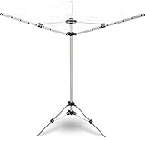 Iore Wäschespinne 19 m H x B x T: ca. 138 x 75 x 75 cm mobiler Wäscheständer mit Standfuß und 3 Seiten zum Zusammenklappen und Tragen aus Aluminium für Garten, Balkon und Camping, Silber