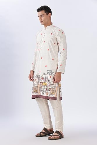 Image of BE ACTIVE Men's Cotton | Regular Fit Casual Mandarin Collar | Long Length Full Sleeves | Embroidered Indian Kurta