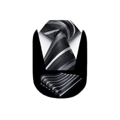 Image of HISDERN Mens Striped Ties Classic Silk Woven Tie and Pocket Square Set Formal Business Necktie Handkerchief for Wedding