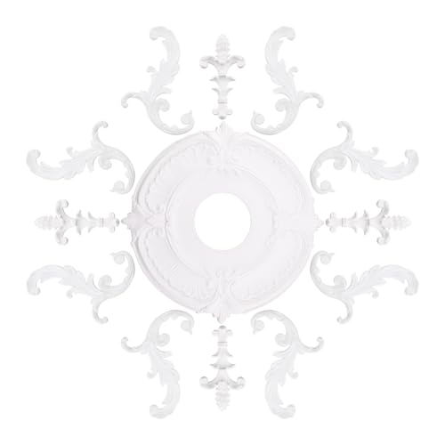 Image of INCREWAY 1Set Carved Ceiling Lamp Base Molding Kit 3D Modeling Ceiling Medallion Lighting Medallion Cover Plate for Light Fixtures Light Trim, 12 Inch OD x 3.42 Inch ID(White)