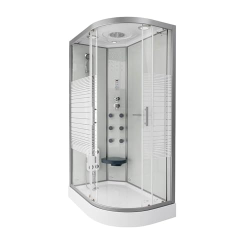 Home Deluxe - Komplettdusche WHITE PEARL - Maße 120 x 80 cm Rechts - inkl. Regendusche, Radio und Zubehör I...