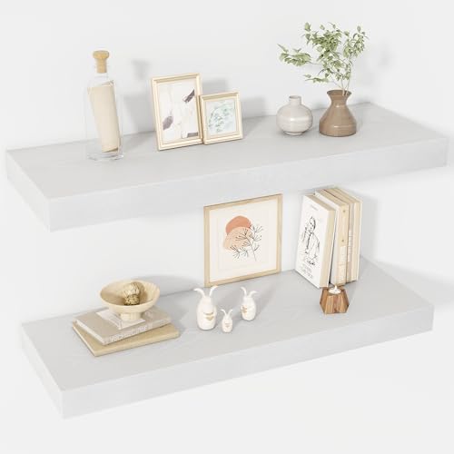 Acovy 30 Inch Floating Shelves 12 Deep Floating Shelf Wall Mounted 30 Wall Shelves Rustic Deep Bookshelf Extra Deeper & Thicker Display Shelves for Bedroom Living Room White Set of 2